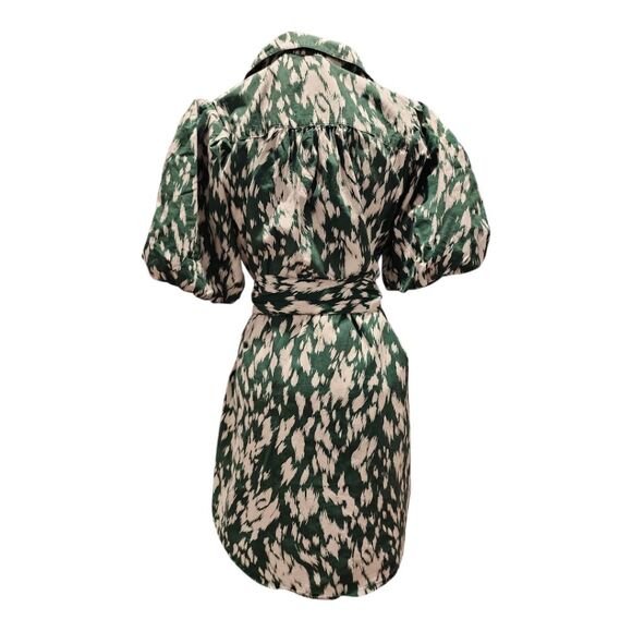 Sunny Girl Puffy Sleeves Shirt Dress Small Green With Belt Flowy Statement Dress - Picture 3 of 9